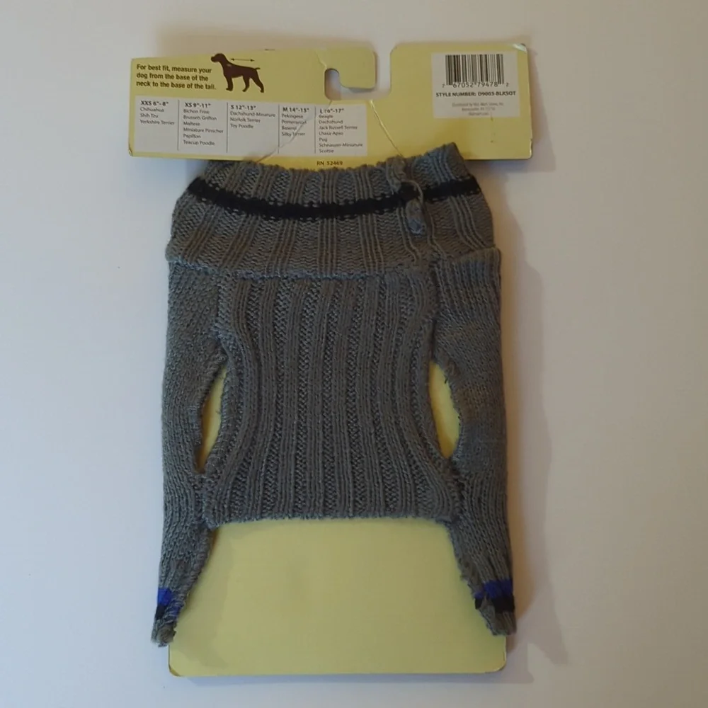 Small Dog Sweater Gray Blue Black Skull And Crossbones 12